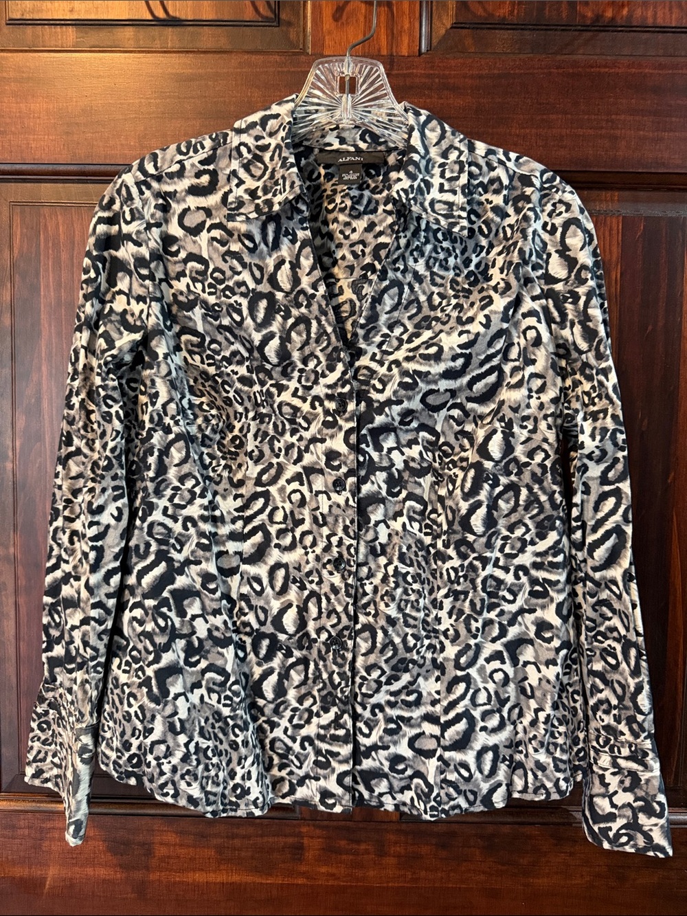 Black & White Leopard Print Button-Up Jacket